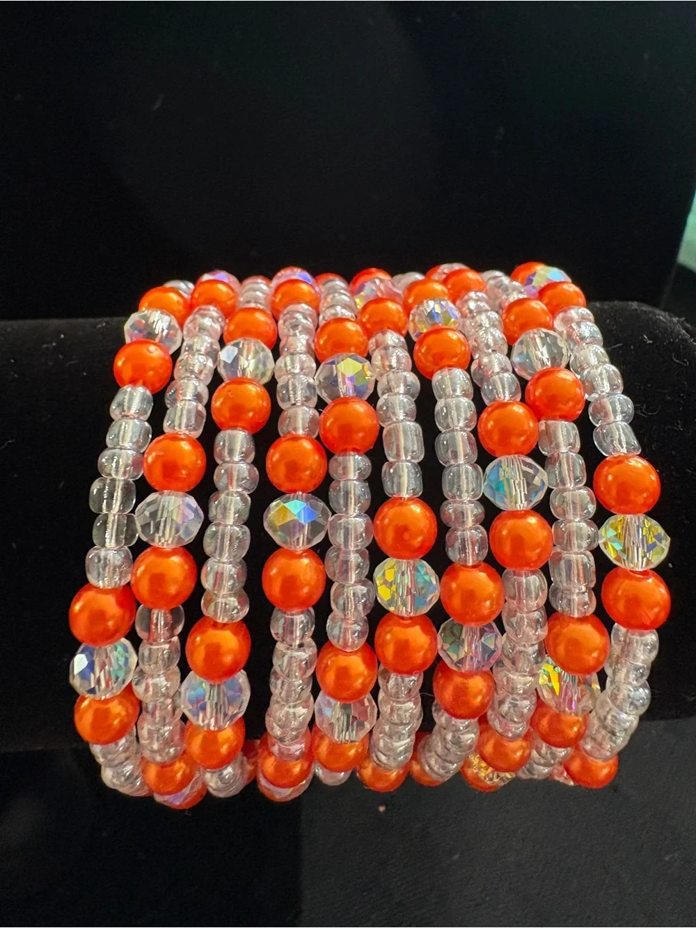 Orange Beaded Stretch Bracelet Stack - Women Jewelry